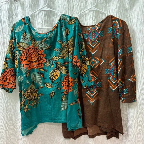 Collections Etc Womens 3/4 Sleeve Tunic Set of 2 Floral Geometric Print Size XXL - Picture 8 of 8